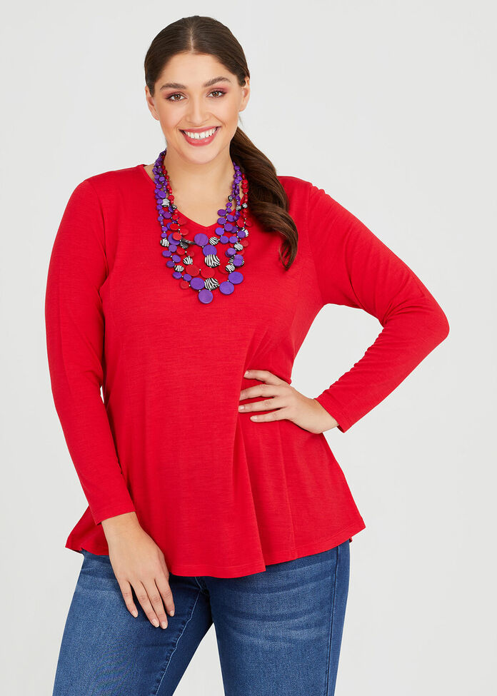 Wool Bamboo V-neck Top, , hi-res