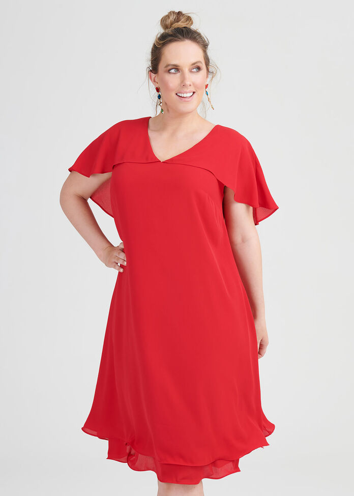 V-neck Drape Sleeve Cocktail Dress, , hi-res